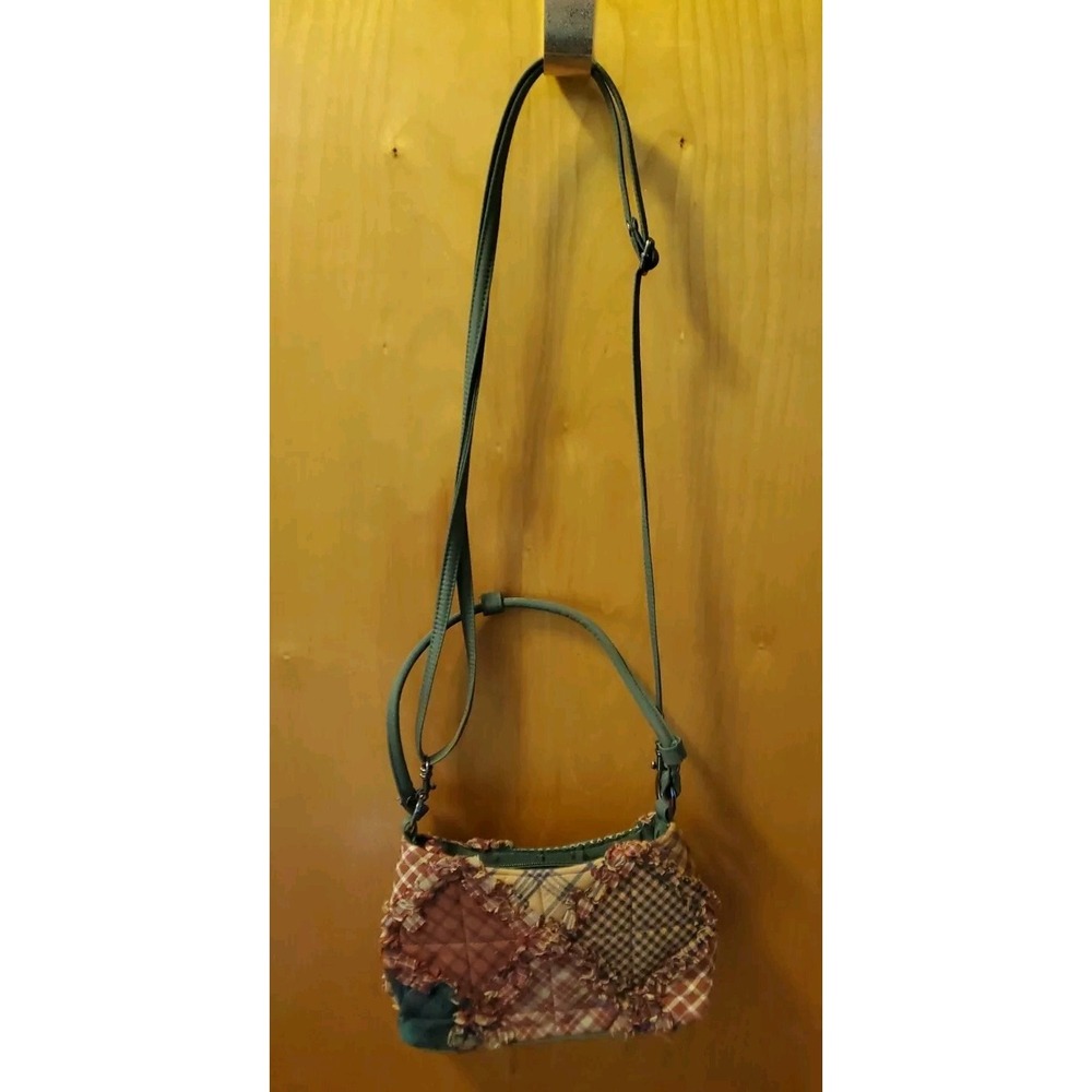 Donna Sharp Patchwork Crossbody‎ Purse Multicolor W/ Green Trim & Bottom